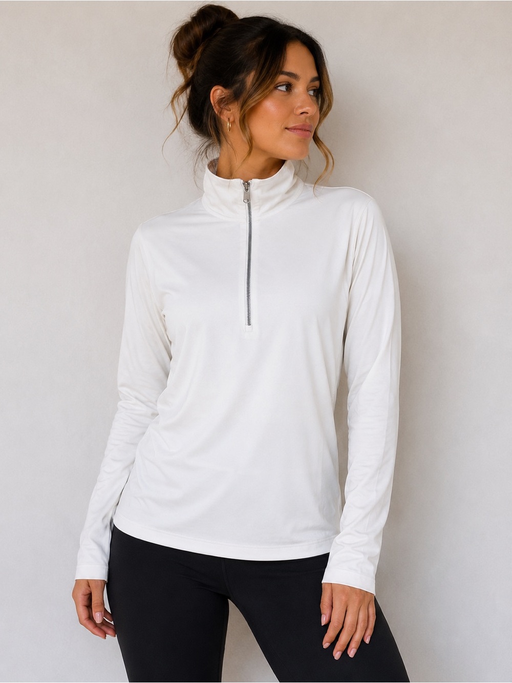 Athleta White Quarter Zip Pullover | SoftStretch Modal Blend | Women’s Small